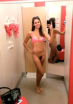 Bottomless hairy teen in dressing room